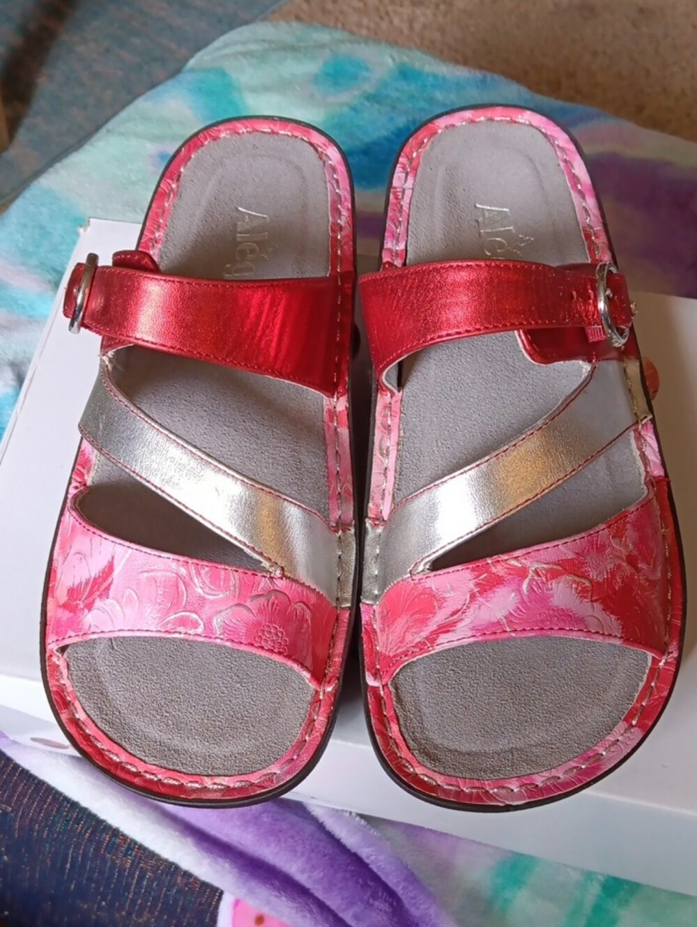 Alegria PG Lite Colette Artisan Floral Slide Sandals W/Buckle, NEW, Size 8-8.5